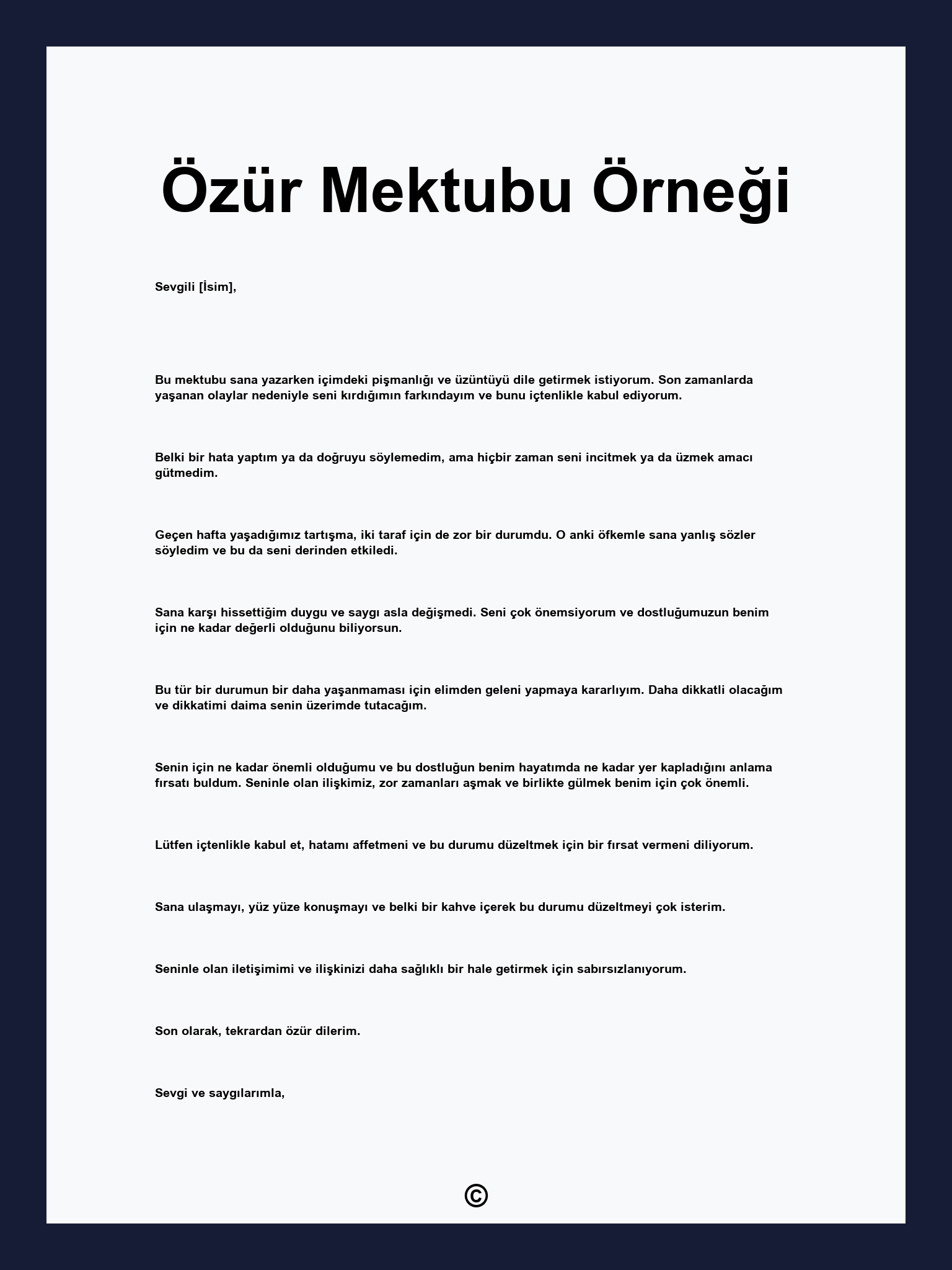 Özür Mektubu Örneği