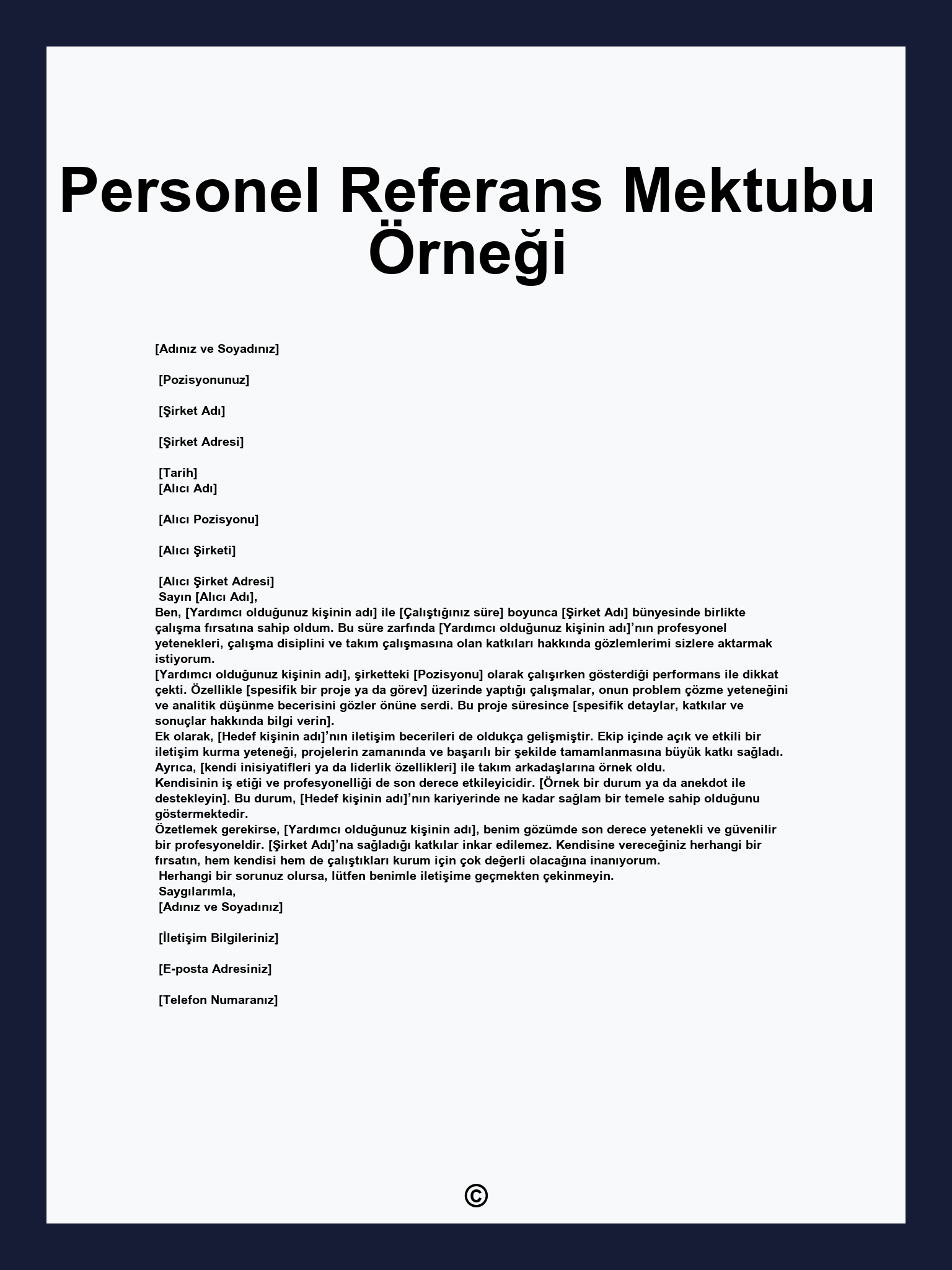 Personel Referans Mektubu Örneği