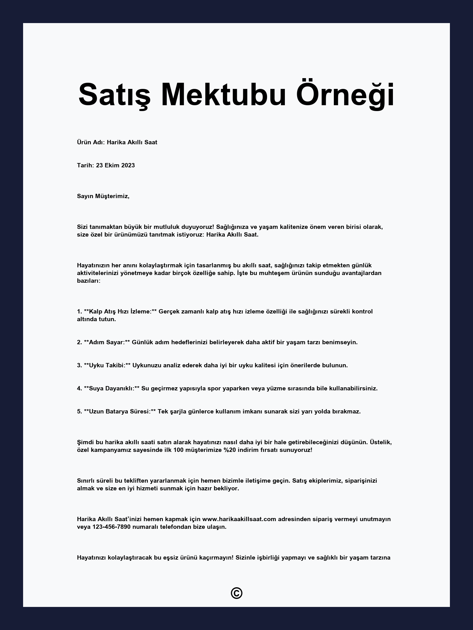 Satış Mektubu Örneği