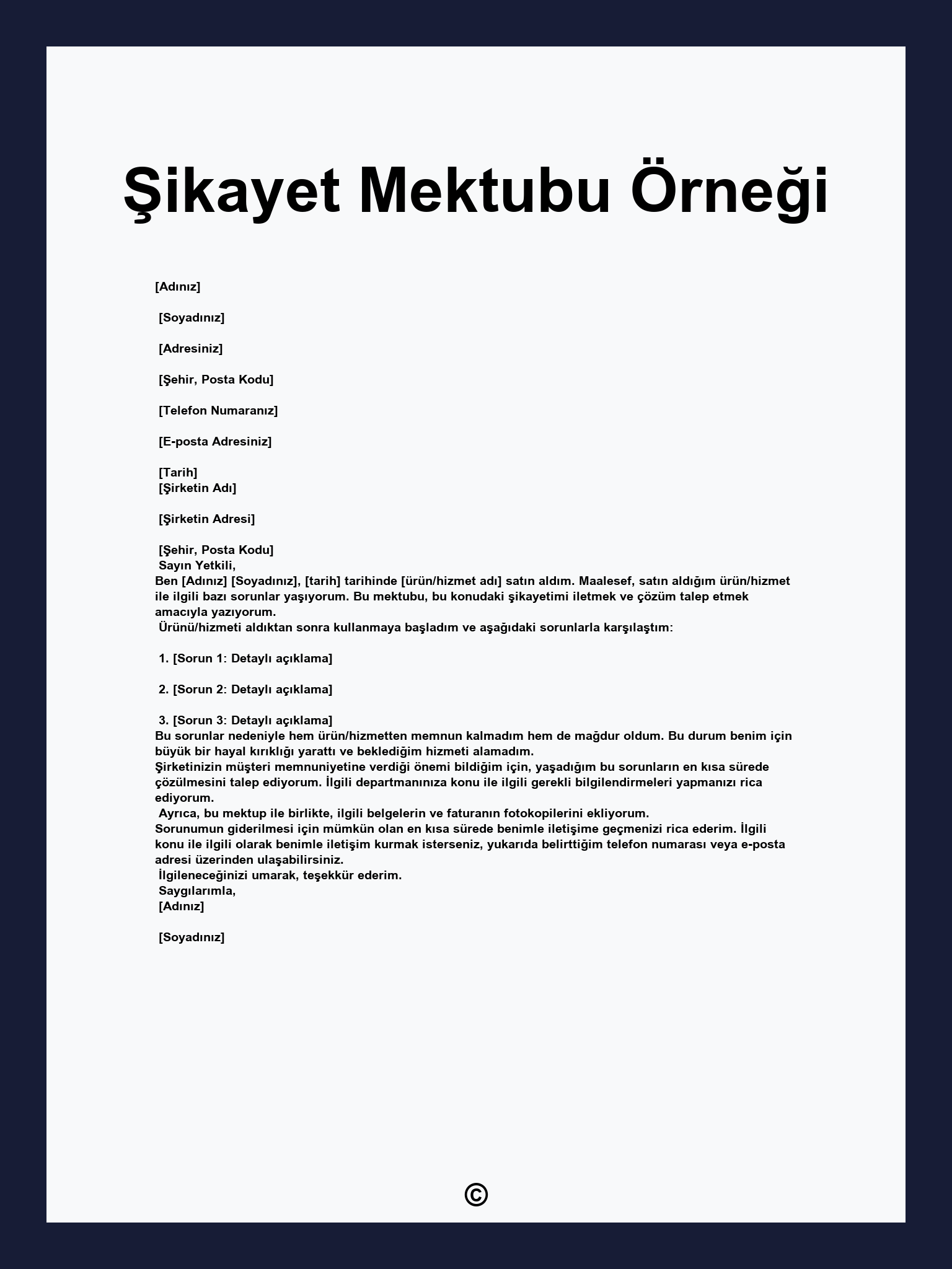 Şikayet Mektubu Örneği