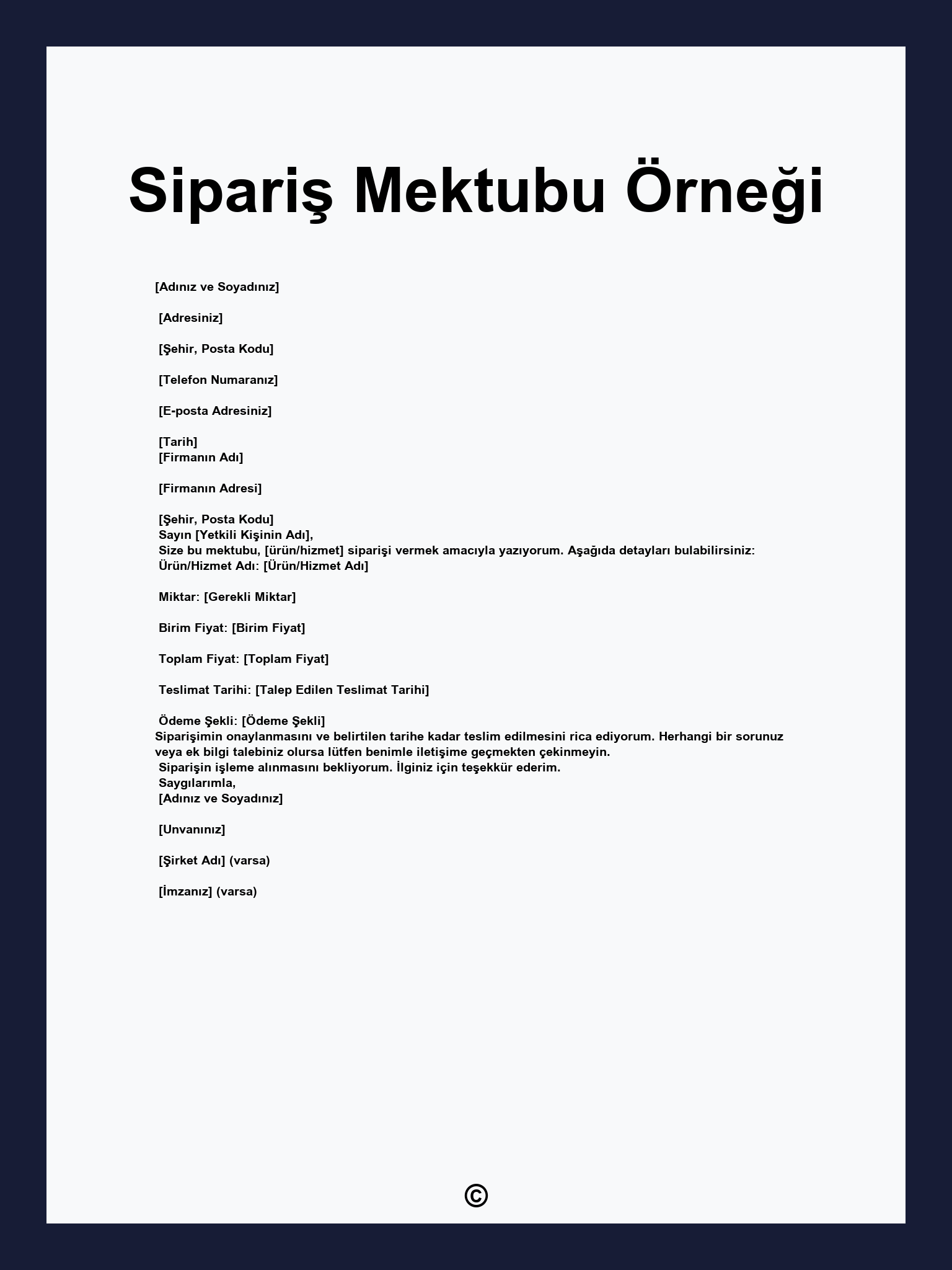 Sipariş Mektubu Örneği