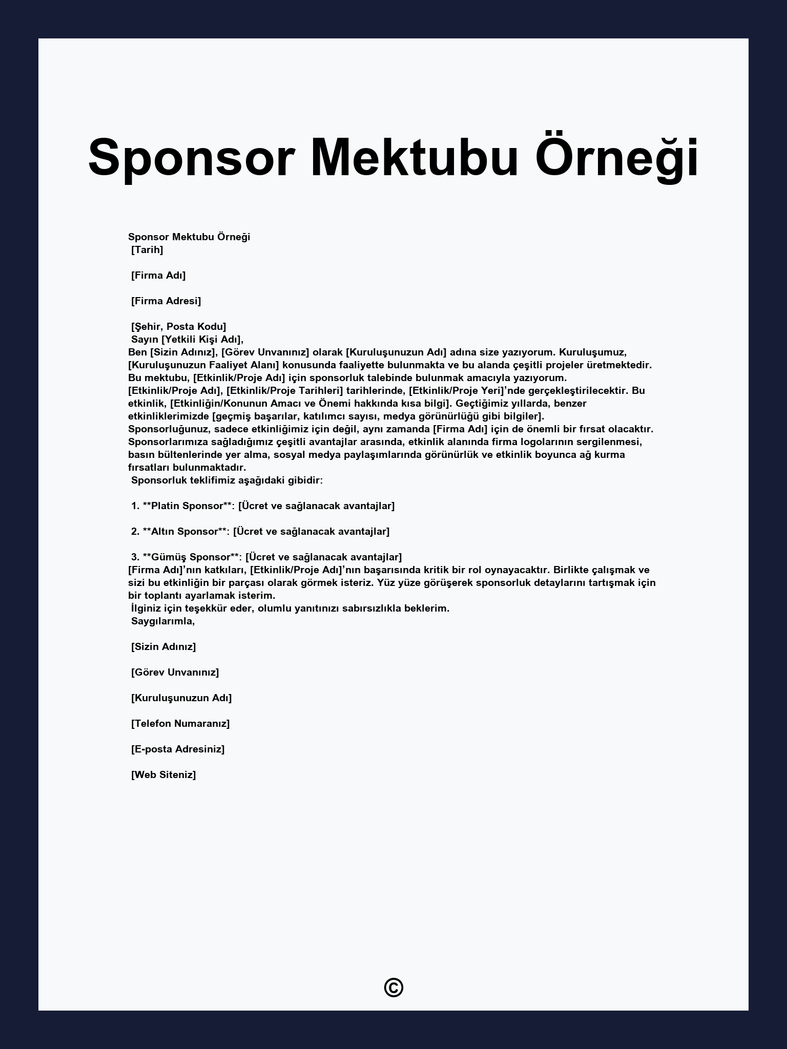 Sponsor Mektubu Örneği