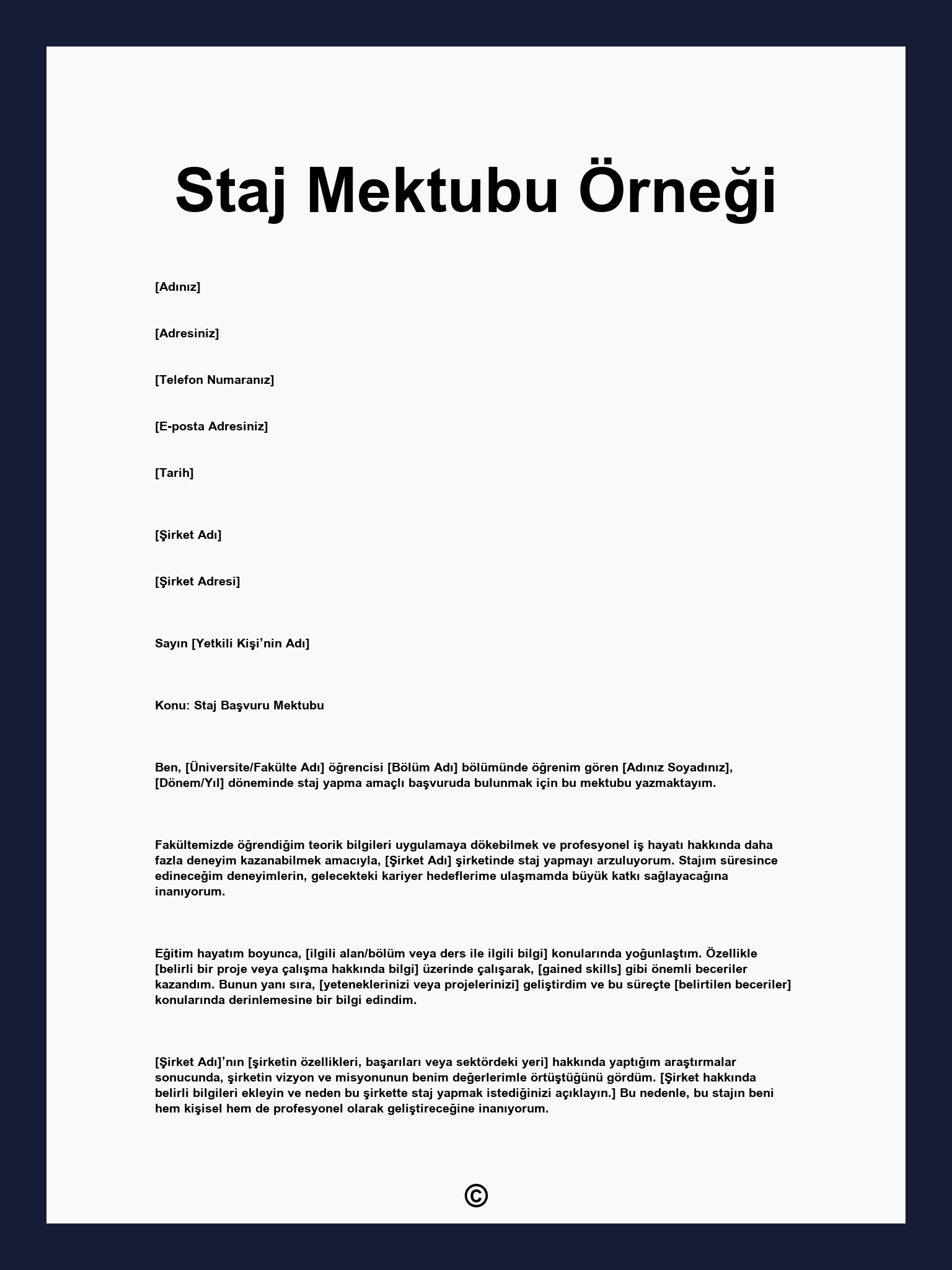 Staj Mektubu Örneği