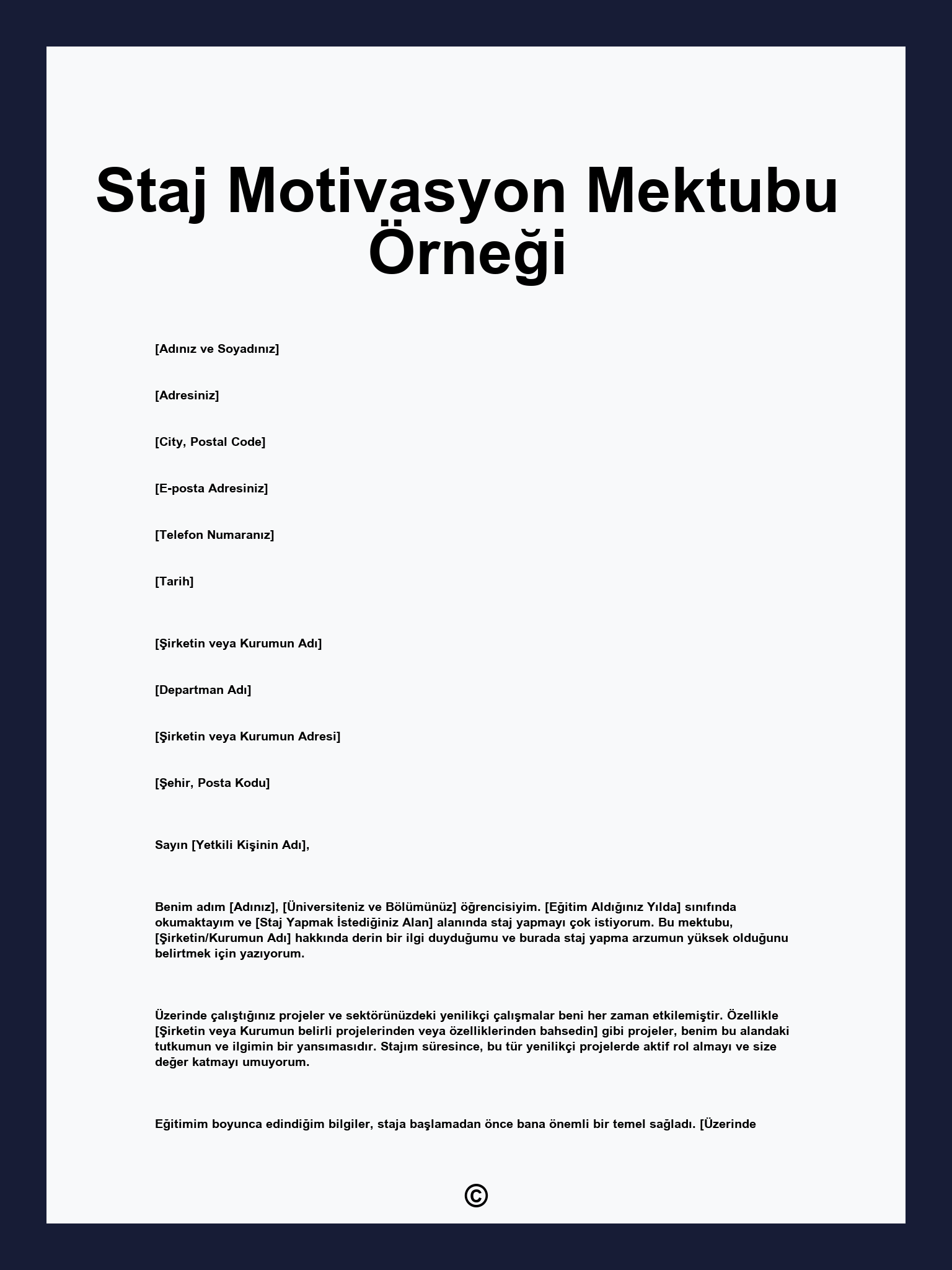 Staj Motivasyon Mektubu Örneği