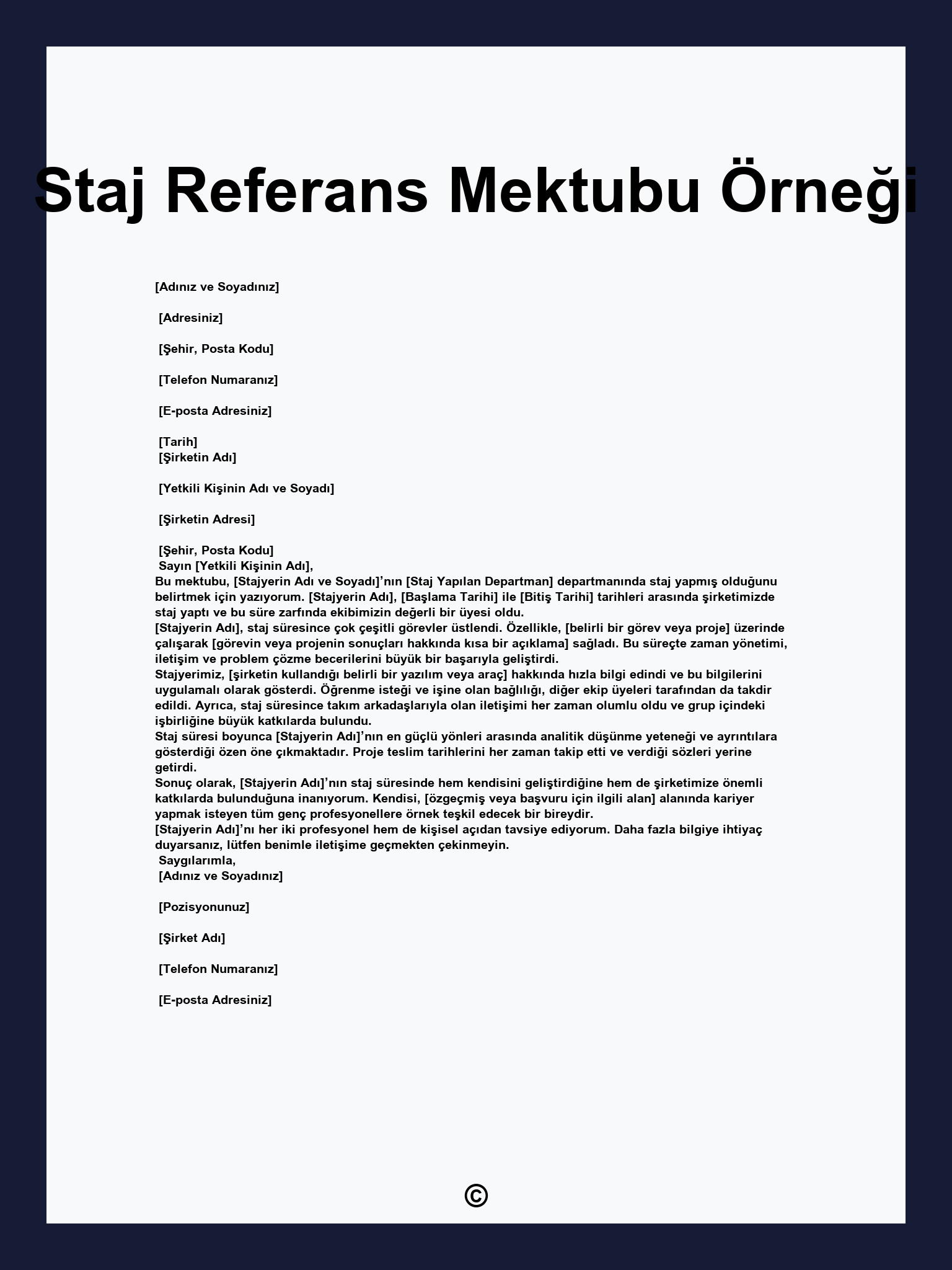 Staj Referans Mektubu Örneği