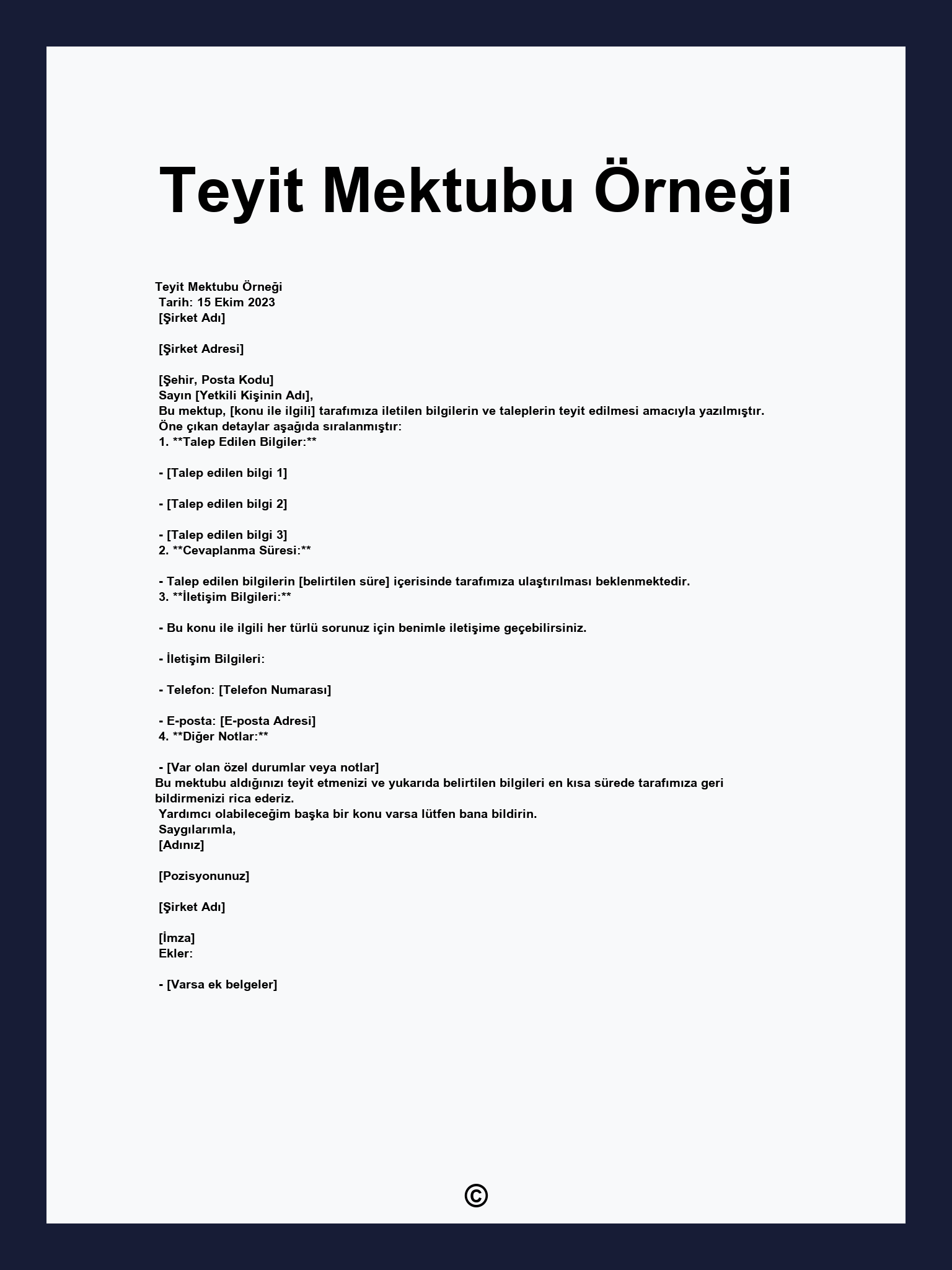 Teyit Mektubu Örneği