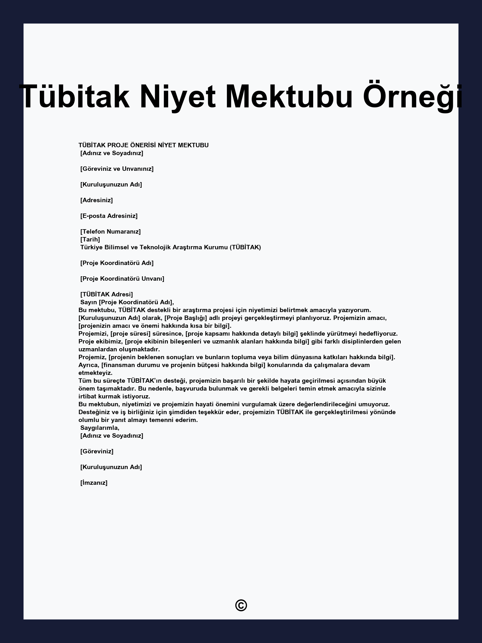 Tübitak Niyet Mektubu Örneği