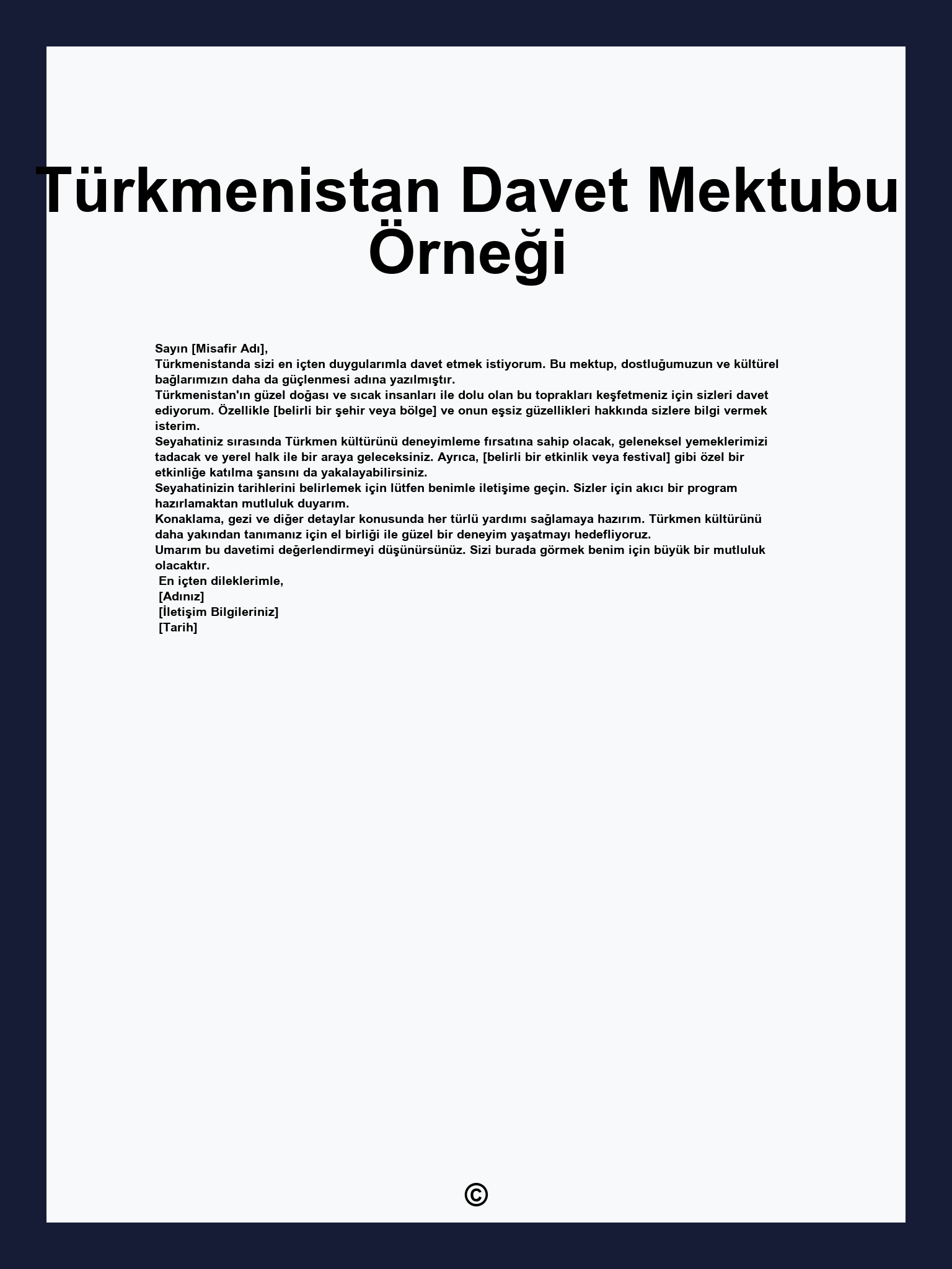 Türkmenistan Davet Mektubu Örneği