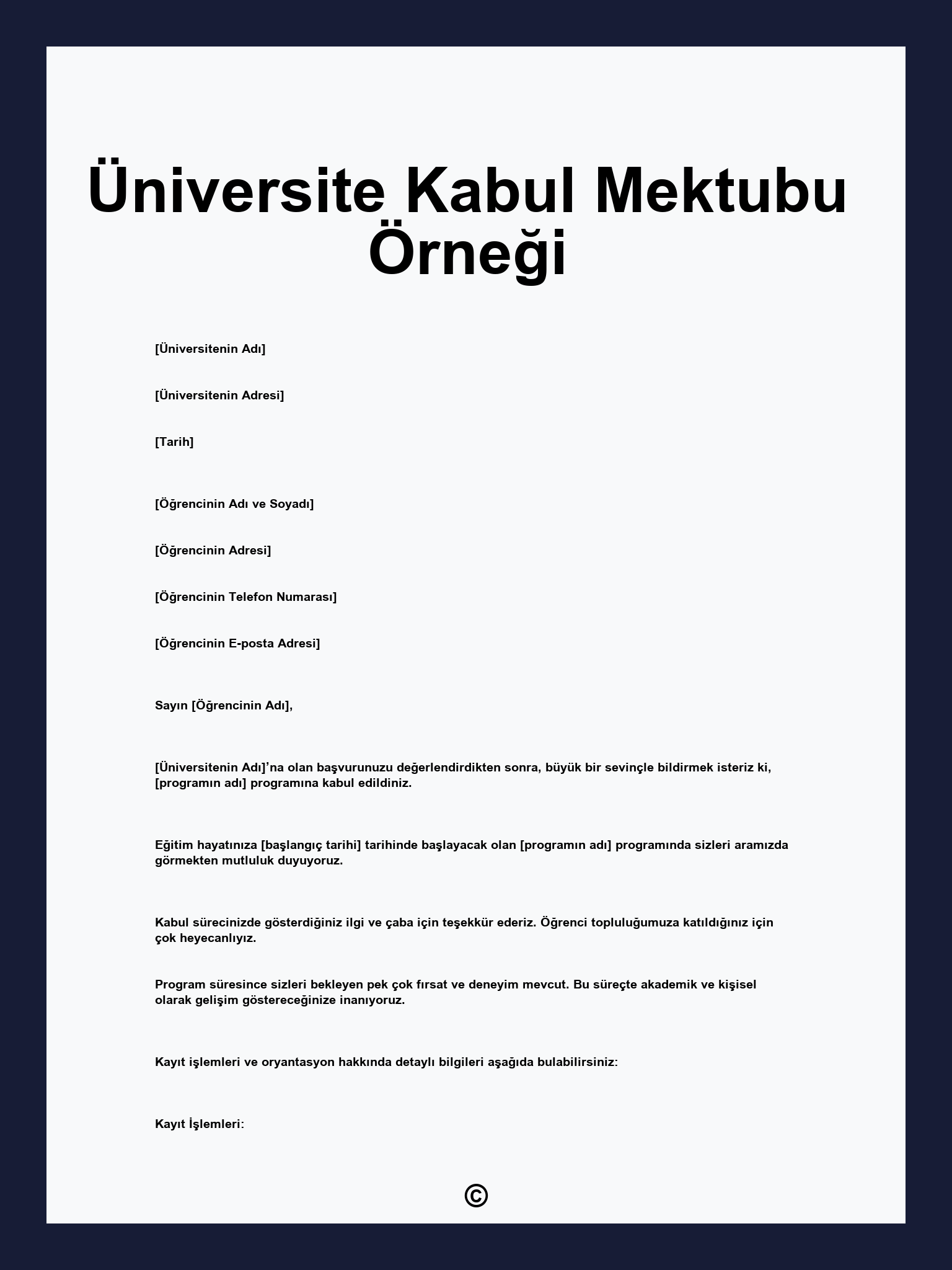 Üniversite Kabul Mektubu Örneği