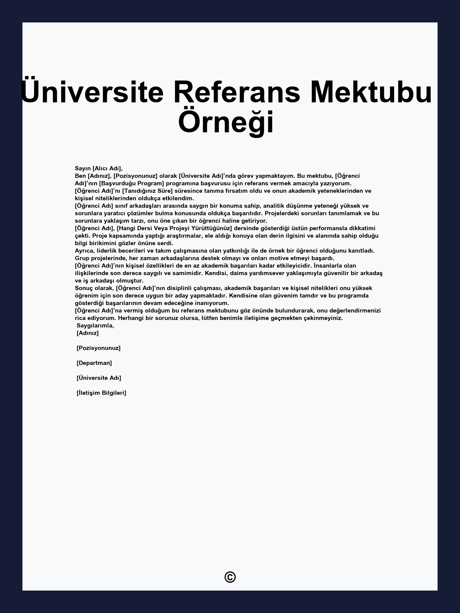 Üniversite Referans Mektubu Örneği