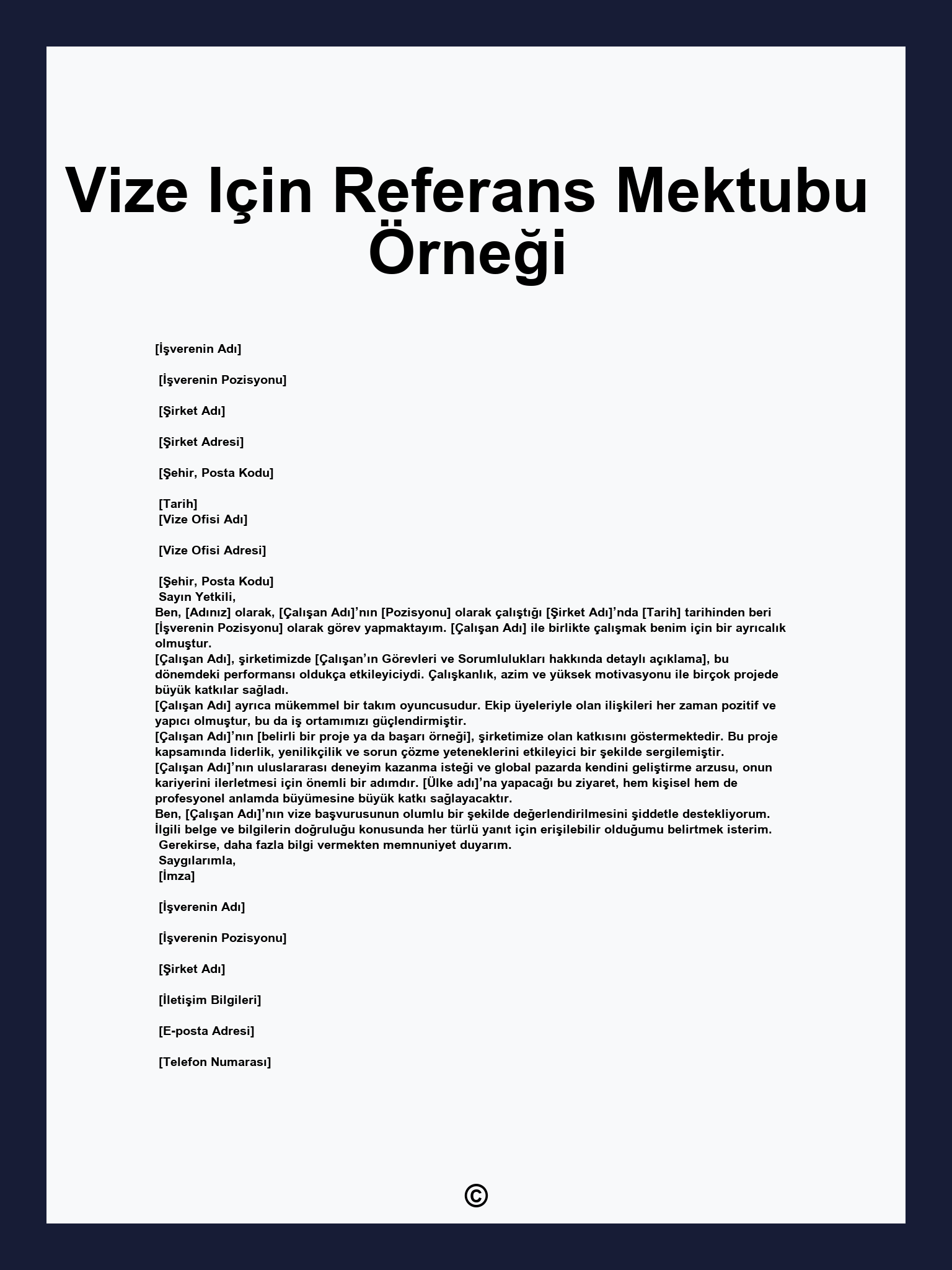 Vize Için Referans Mektubu Örneği
