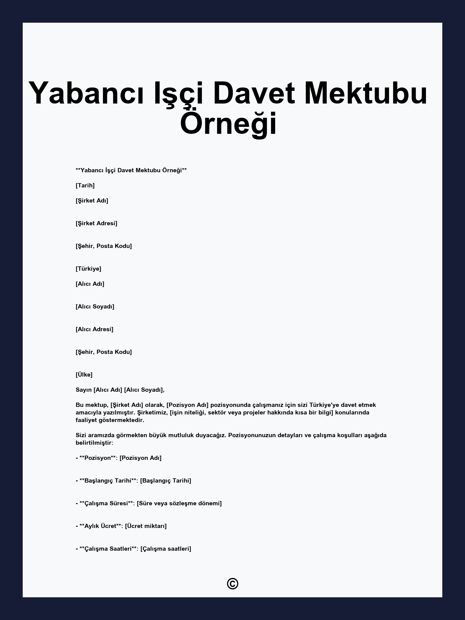 Yabancı Işçi Davet Mektubu Örneği