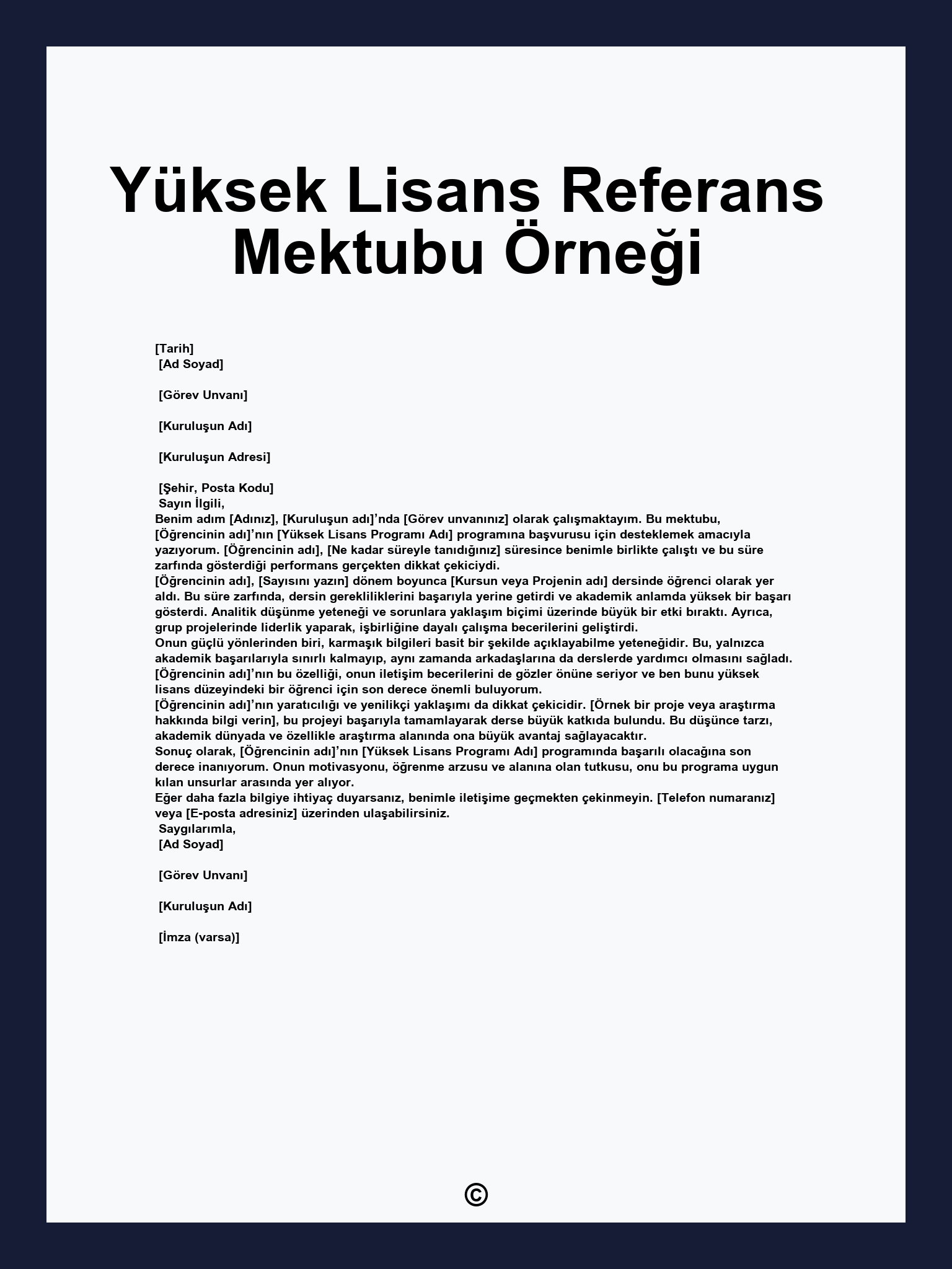 Yüksek Lisans Referans Mektubu Örneği