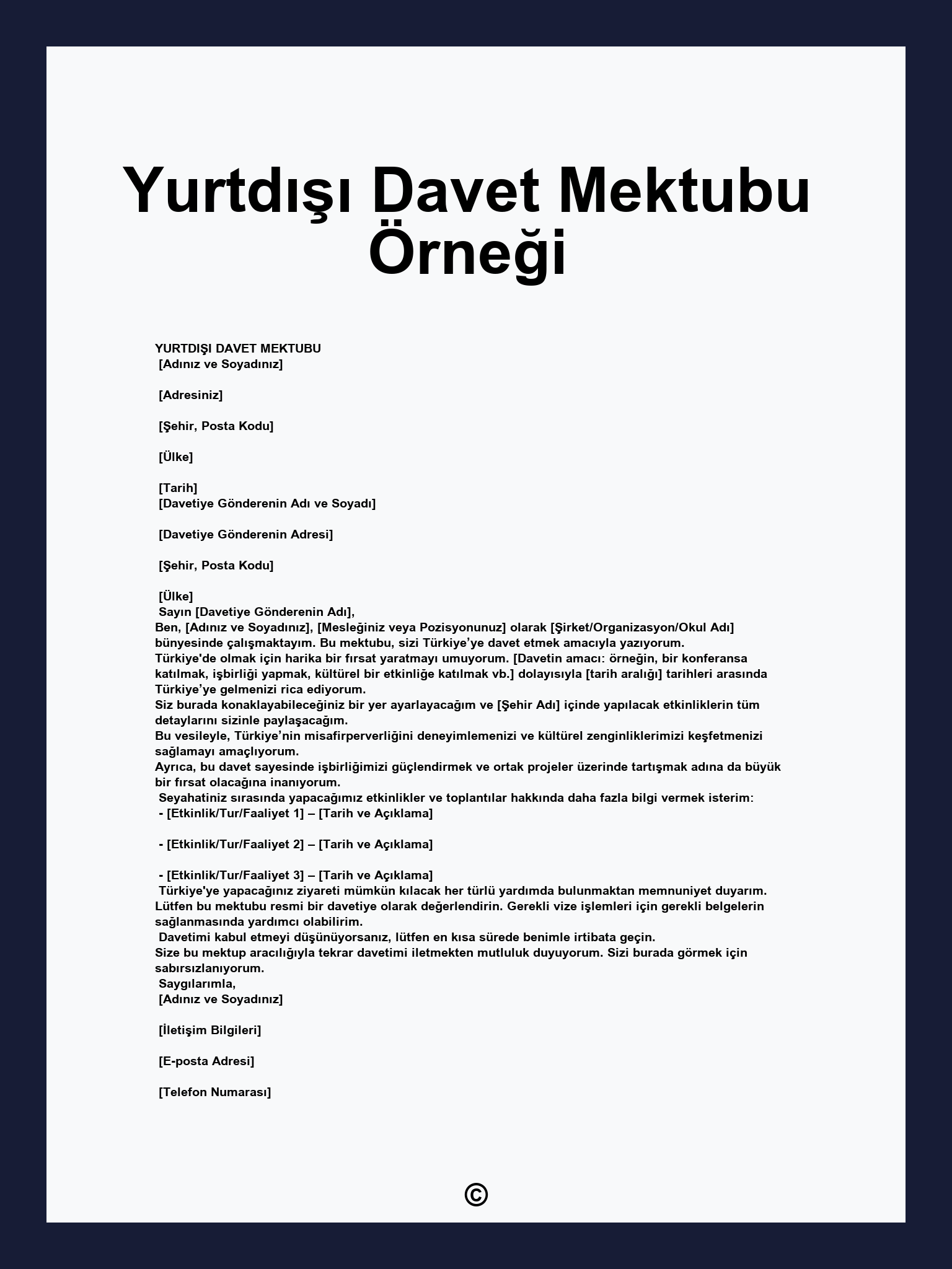 Yurtdışı Davet Mektubu Örneği
