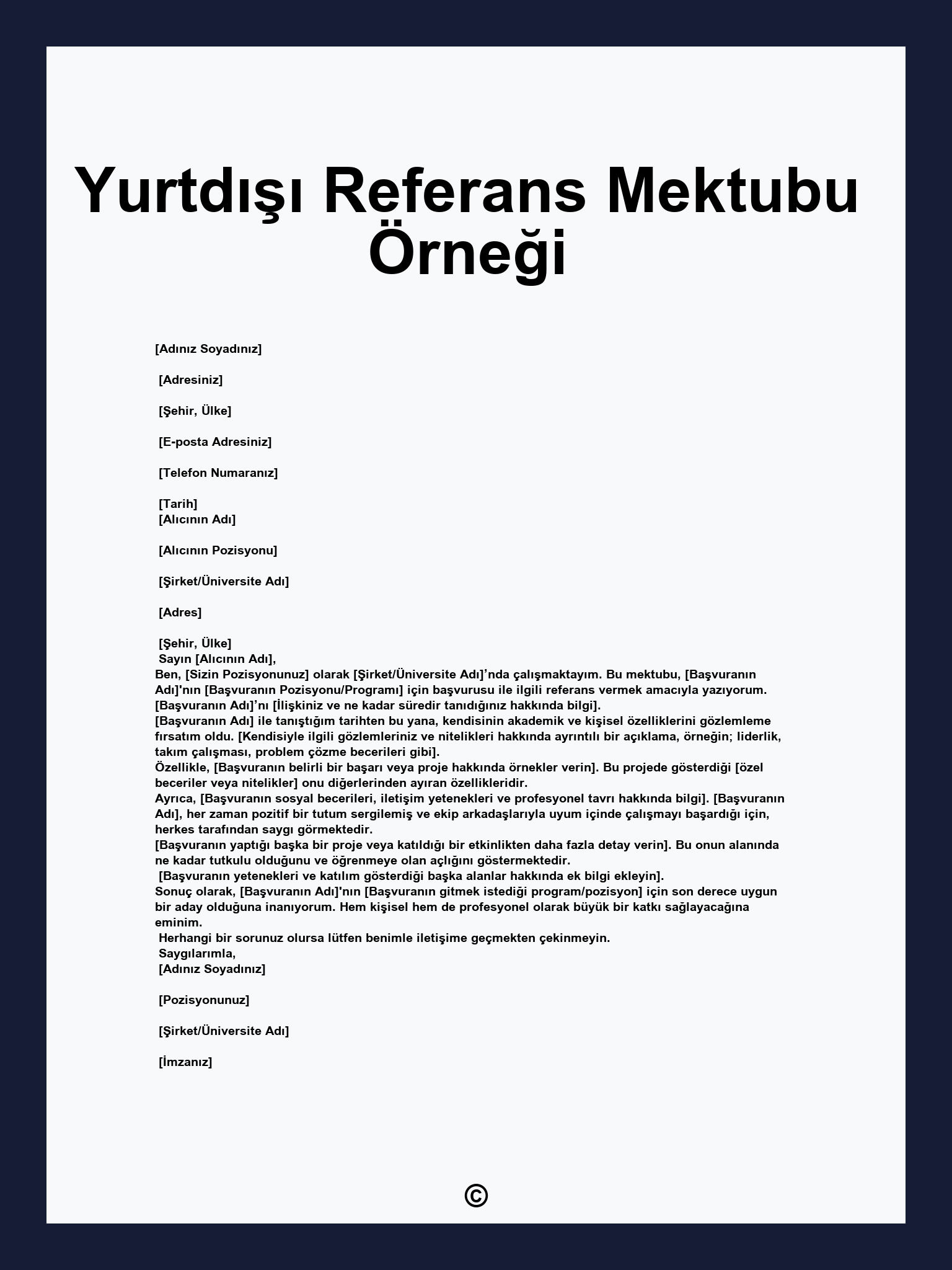 Yurtdışı Referans Mektubu Örneği